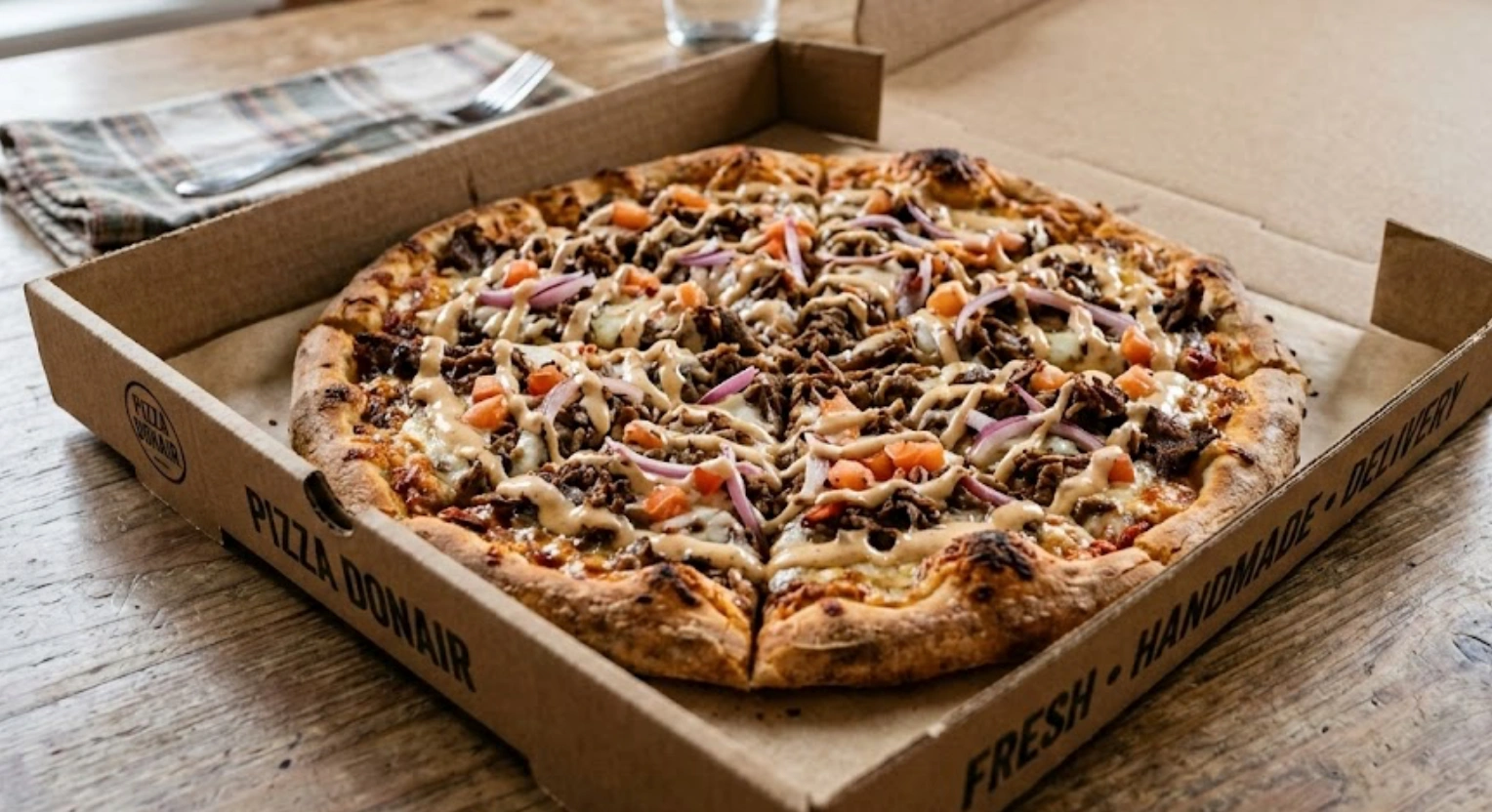 Donair poutine with sweet sauce